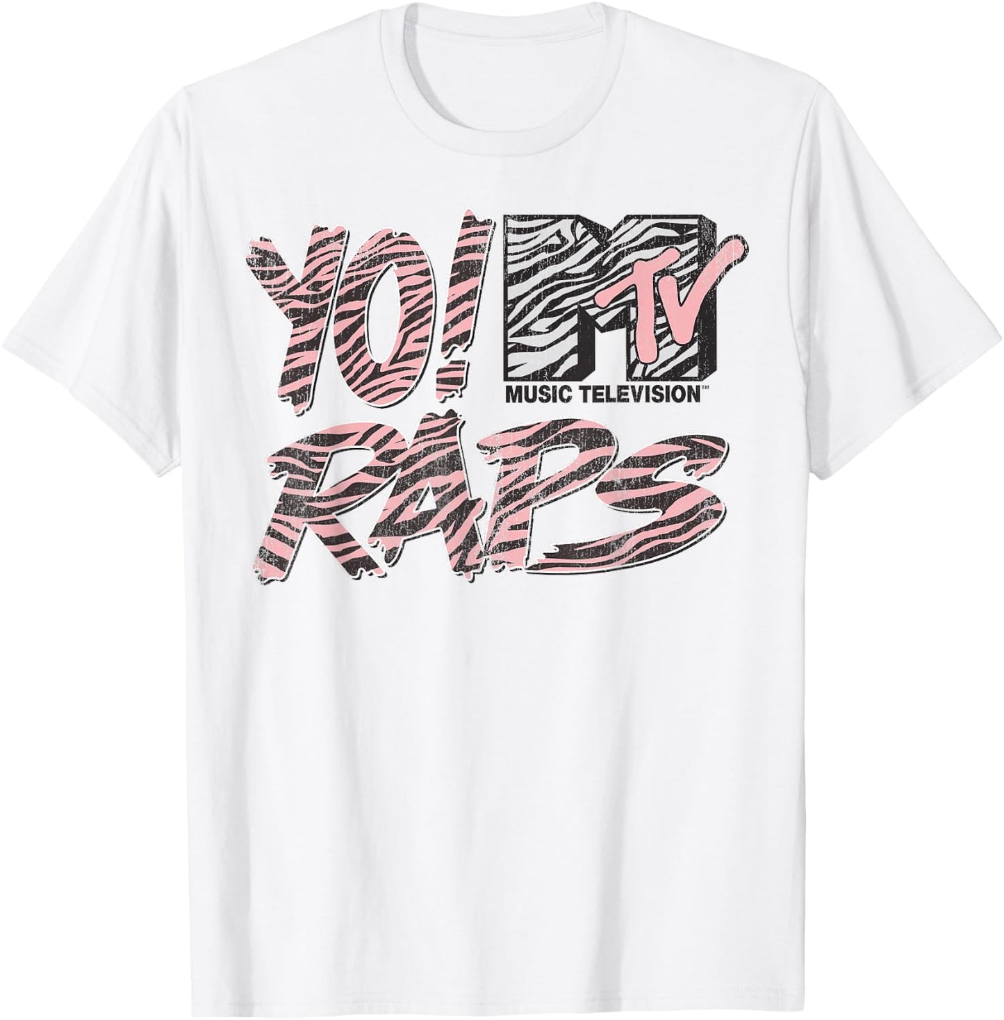 MTV Yo Raps Pink Zebra Pattern Graphic T-Shirt - T-Shirt | White