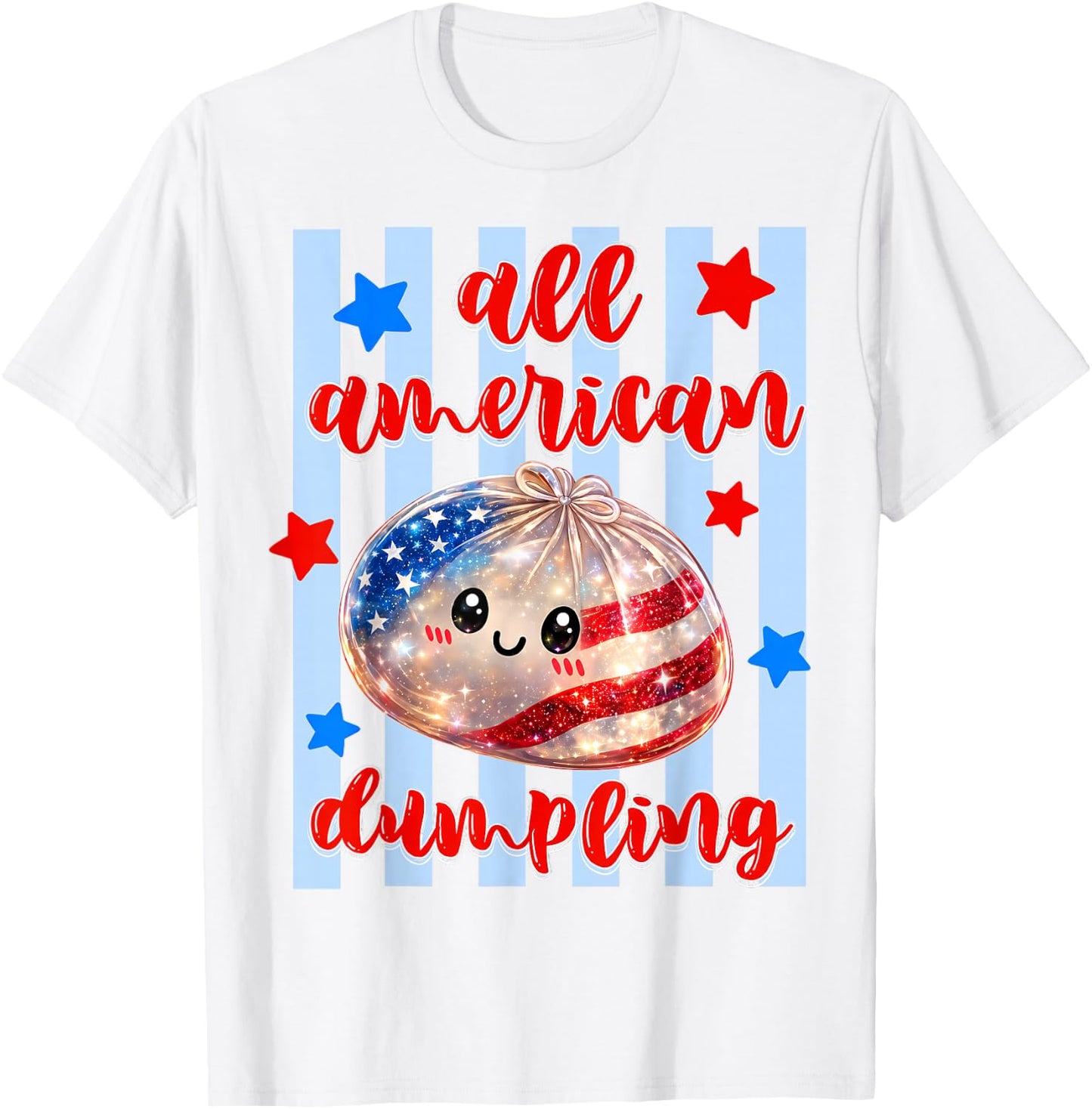Kids Cute Striped All American Dumpling 4th of July Girls T-Shirt - T-Shirt | White