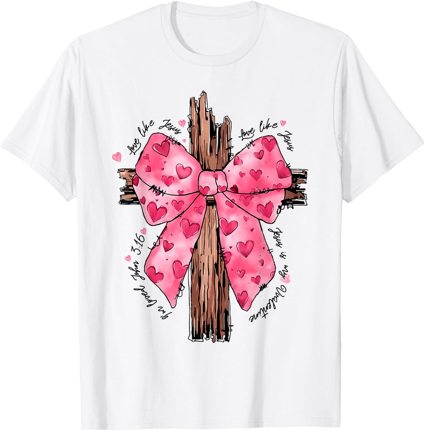 Love Like Jesus Religious God Christian Cross Coquette Bow T-Shirt - T-Shirt | White
