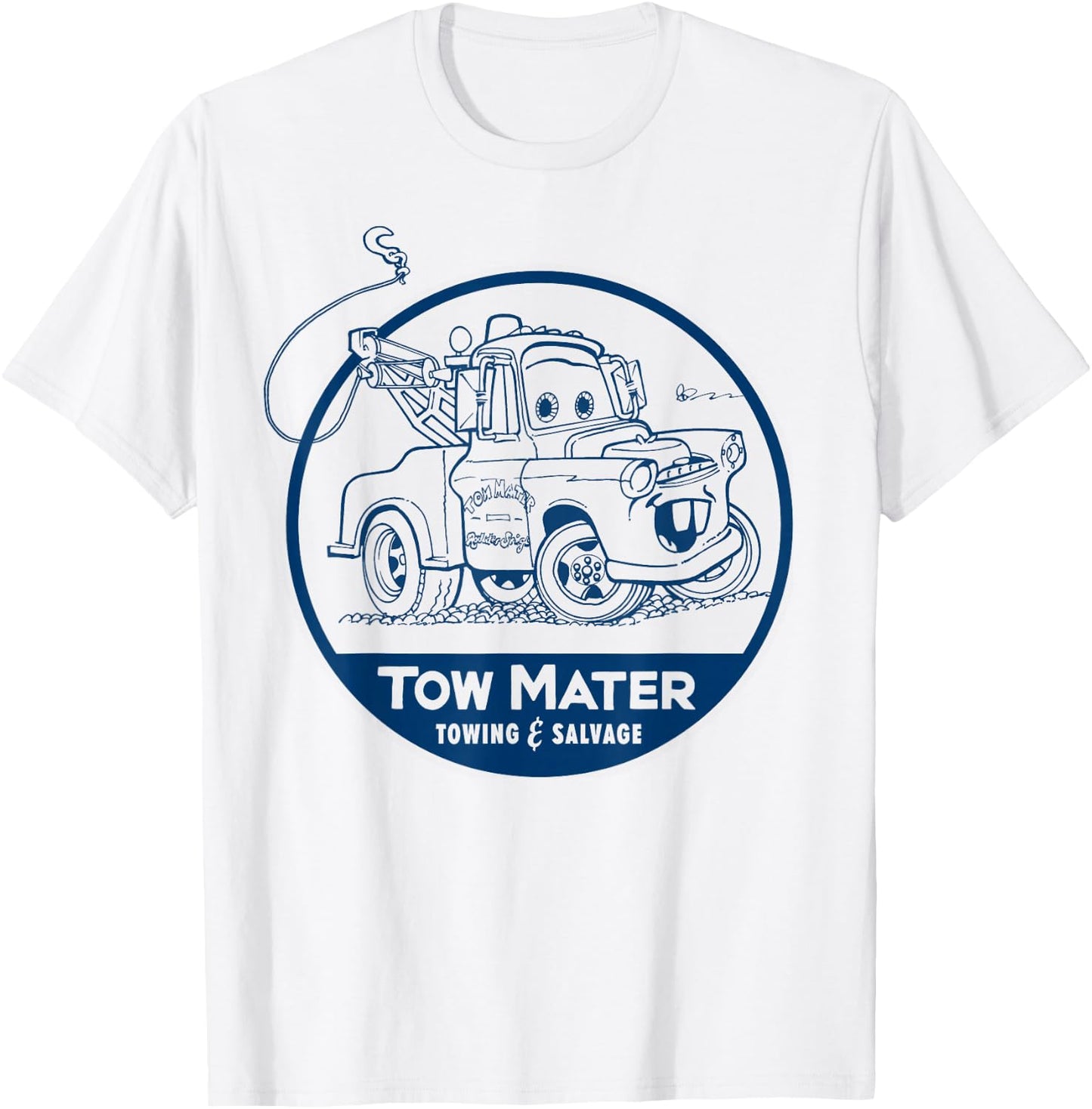 Disney Pixar Cars Tow Mater Salvage Vintage Sketch Badge T-Shirt - T-Shirt | White