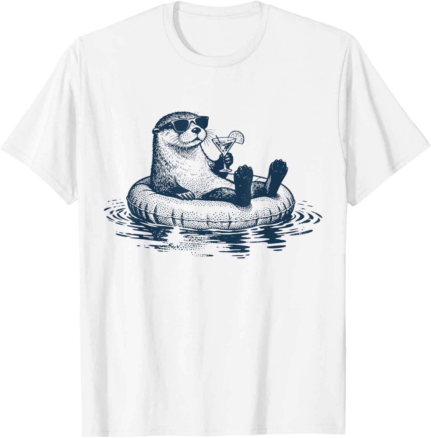 Cool Otter Floating Pool Cocktail, Ocean, Beach, Summer, Sun T-Shirt - T-Shirt | White