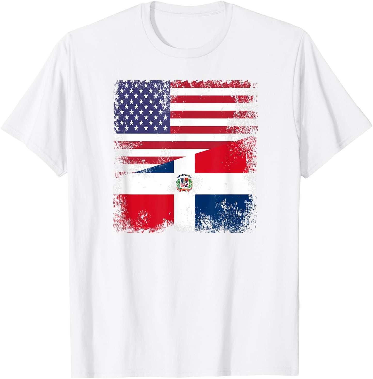 Half Dominican Flag | Vintage USA Gift T-Shirt - T-Shirt | White