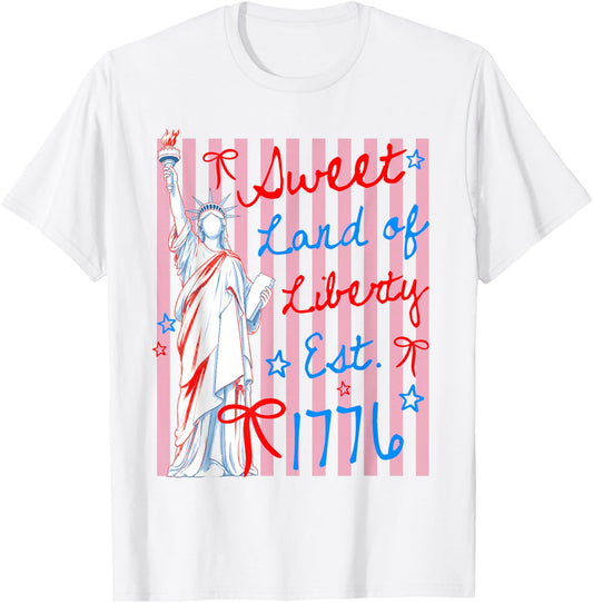 Sweet Land of Liberty Est 1776 4th July USA Flag Men Women T-Shirt - T-Shirt | White