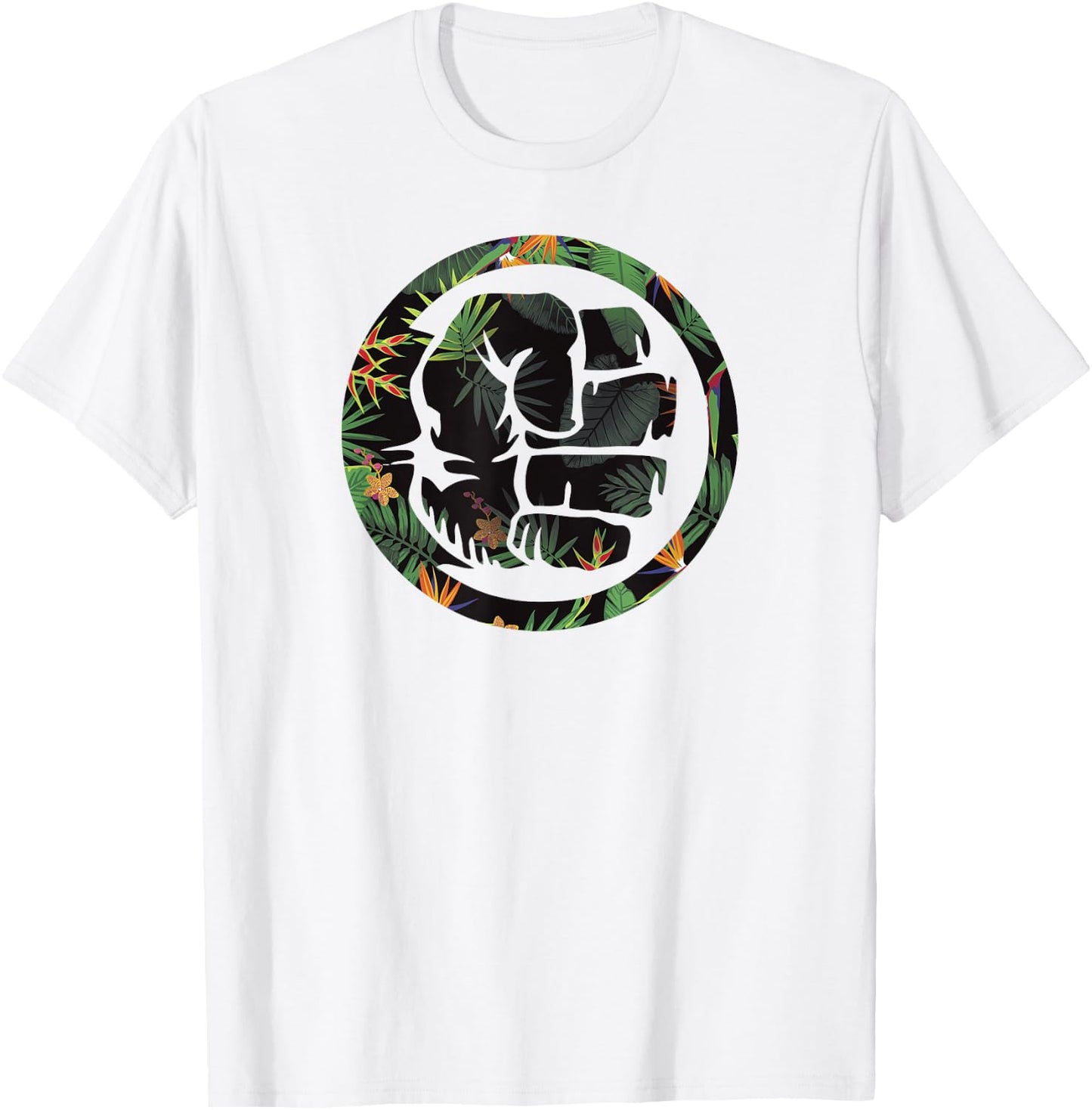 Marvel Hulk Fist Smash Logo Tropical Pattern Graphic T-Shirt - T-Shirt | White