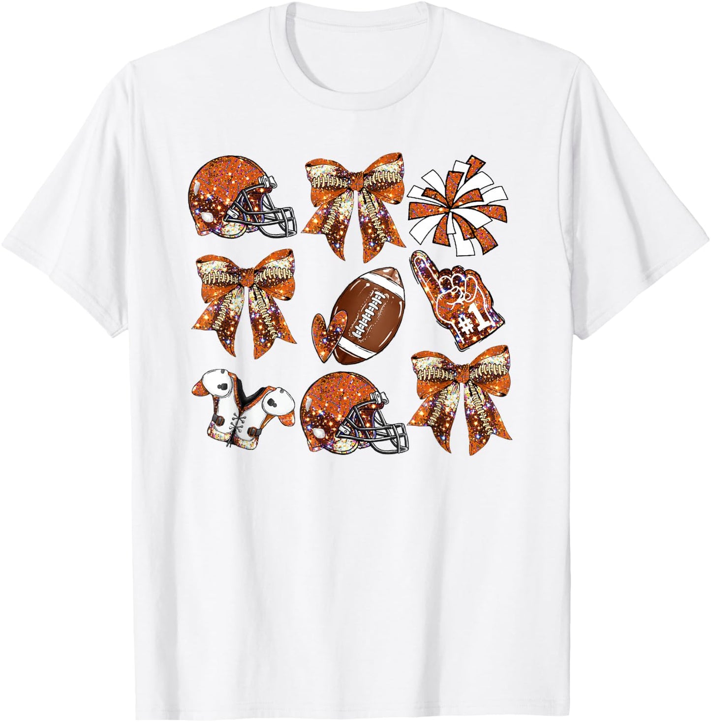 Orange Coquette Bow Football Game Day Women Girls Kids T-Shirt - T-Shirt | White