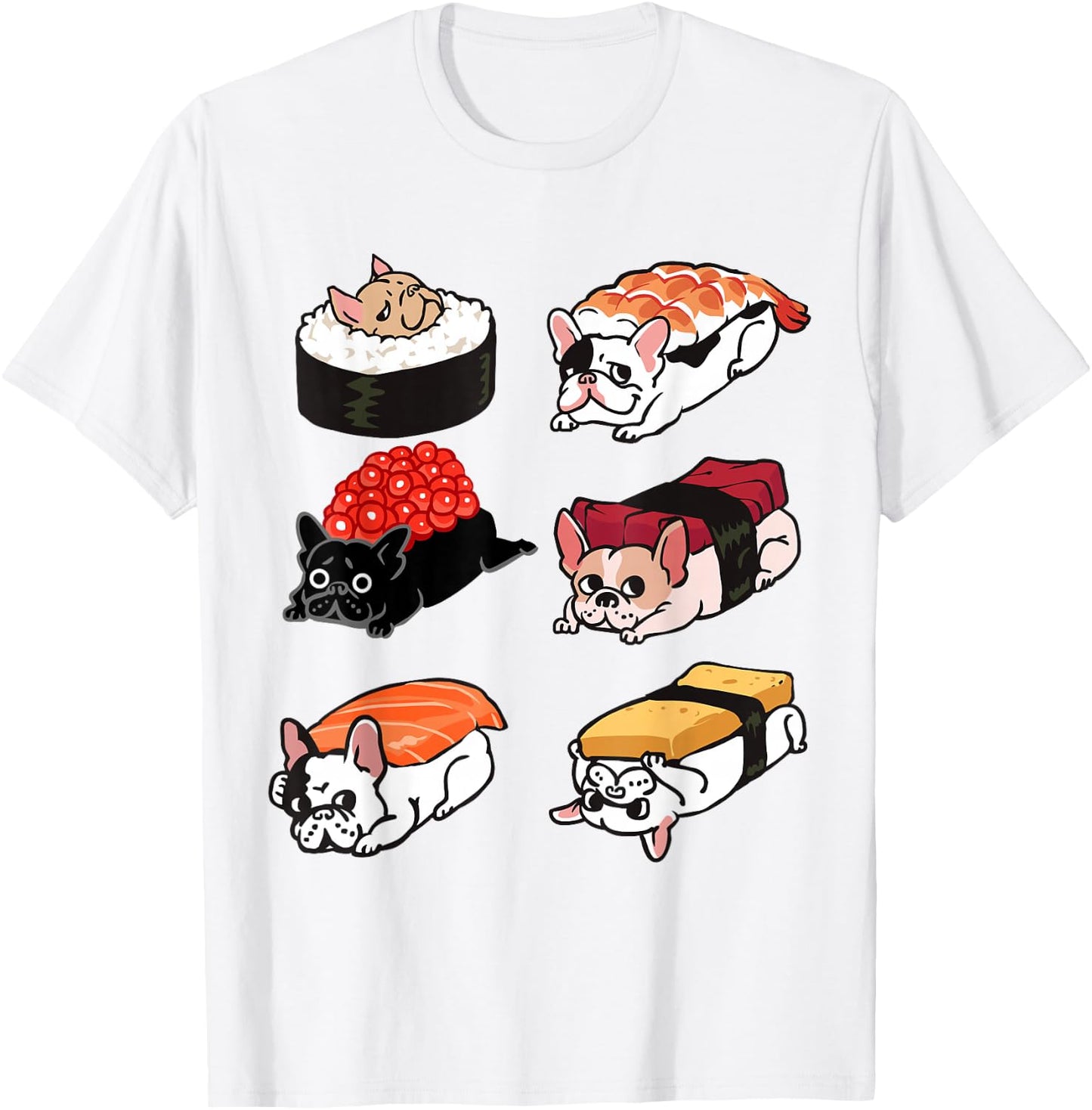 Sushi French Bulldog Funny T- by Huebucket T-Shirt - T-Shirt | White