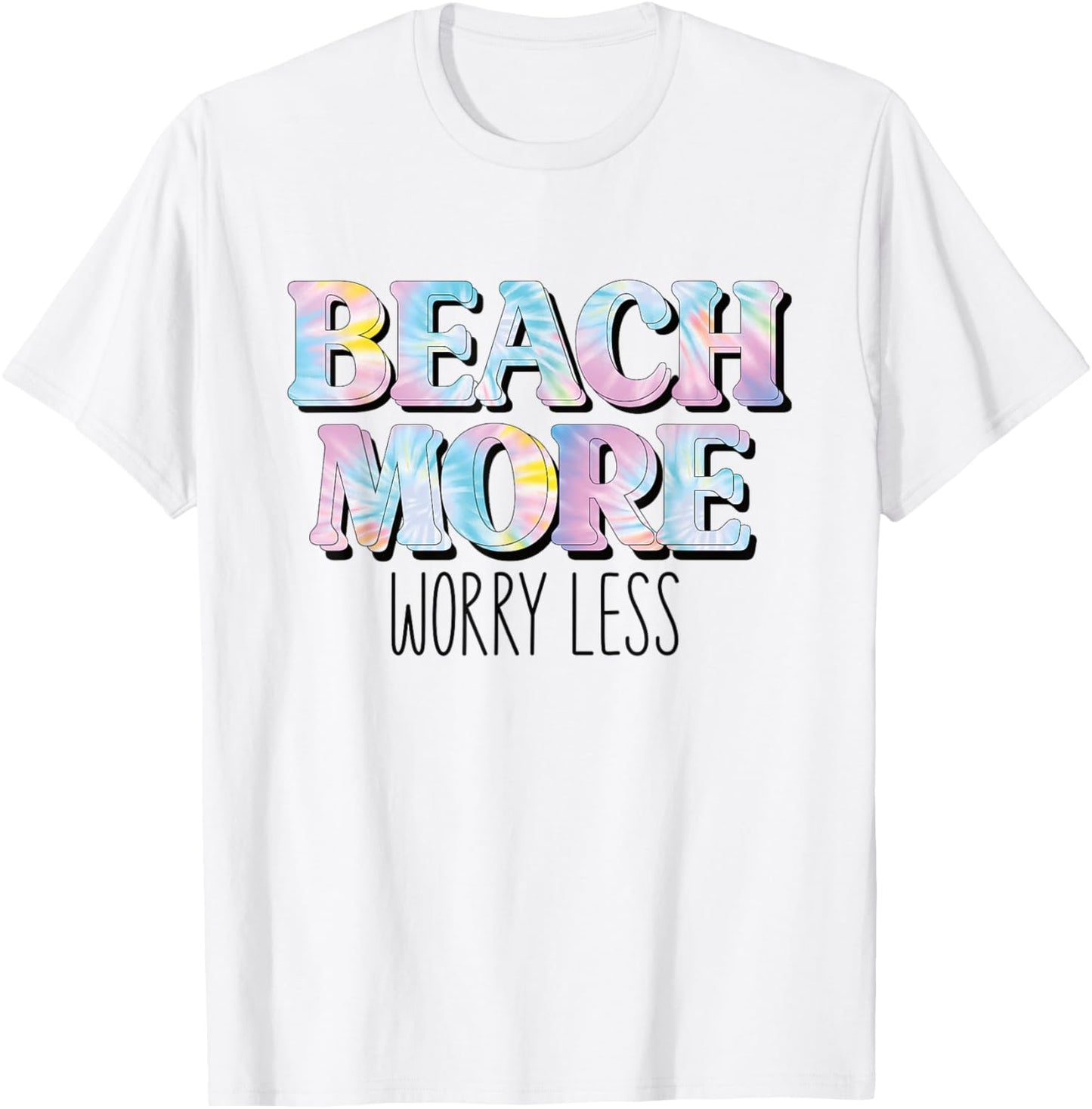 Beach More Worry Less Retro Tie Dye Summer Coastal Surfer T-Shirt - T-Shirt | White