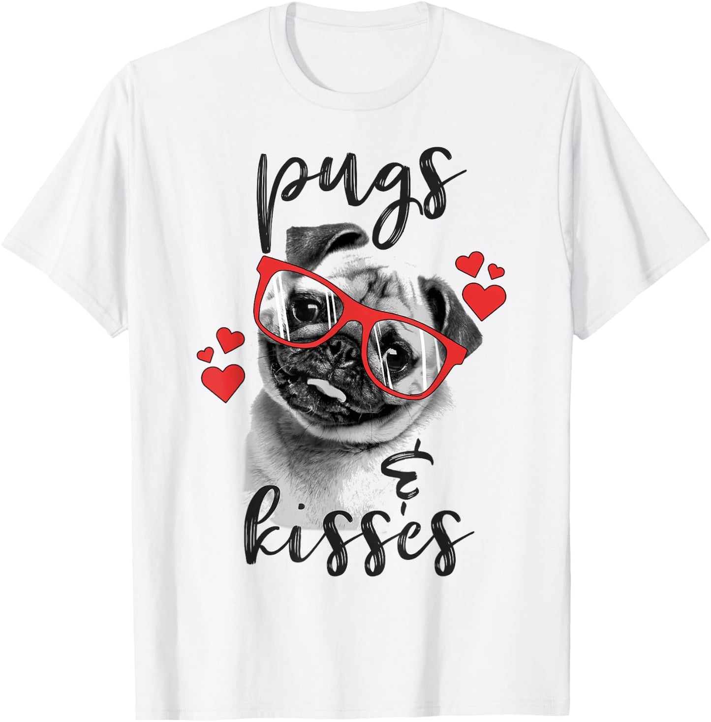 Valentine's Day Pugs And Kisses Red Hearts Valentine's T-Shirt - T-Shirt | White