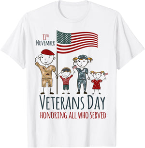 Veterans Day Shirt American Flag Military Family Kids USA T-Shirt - T-Shirt | White