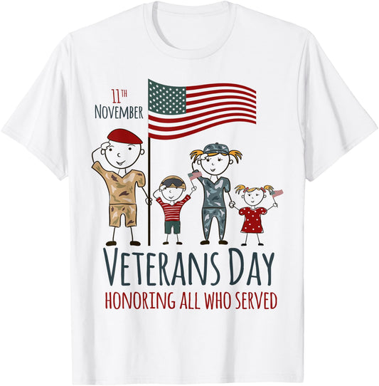 Veterans Day Shirt American Flag Military Family Kids USA T-Shirt - T-Shirt | White