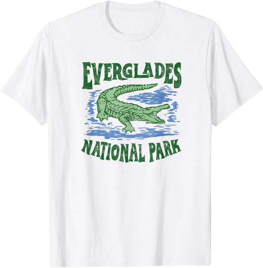Everglades National Park Florida Retro Alligator T-Shirt - T-Shirt | White