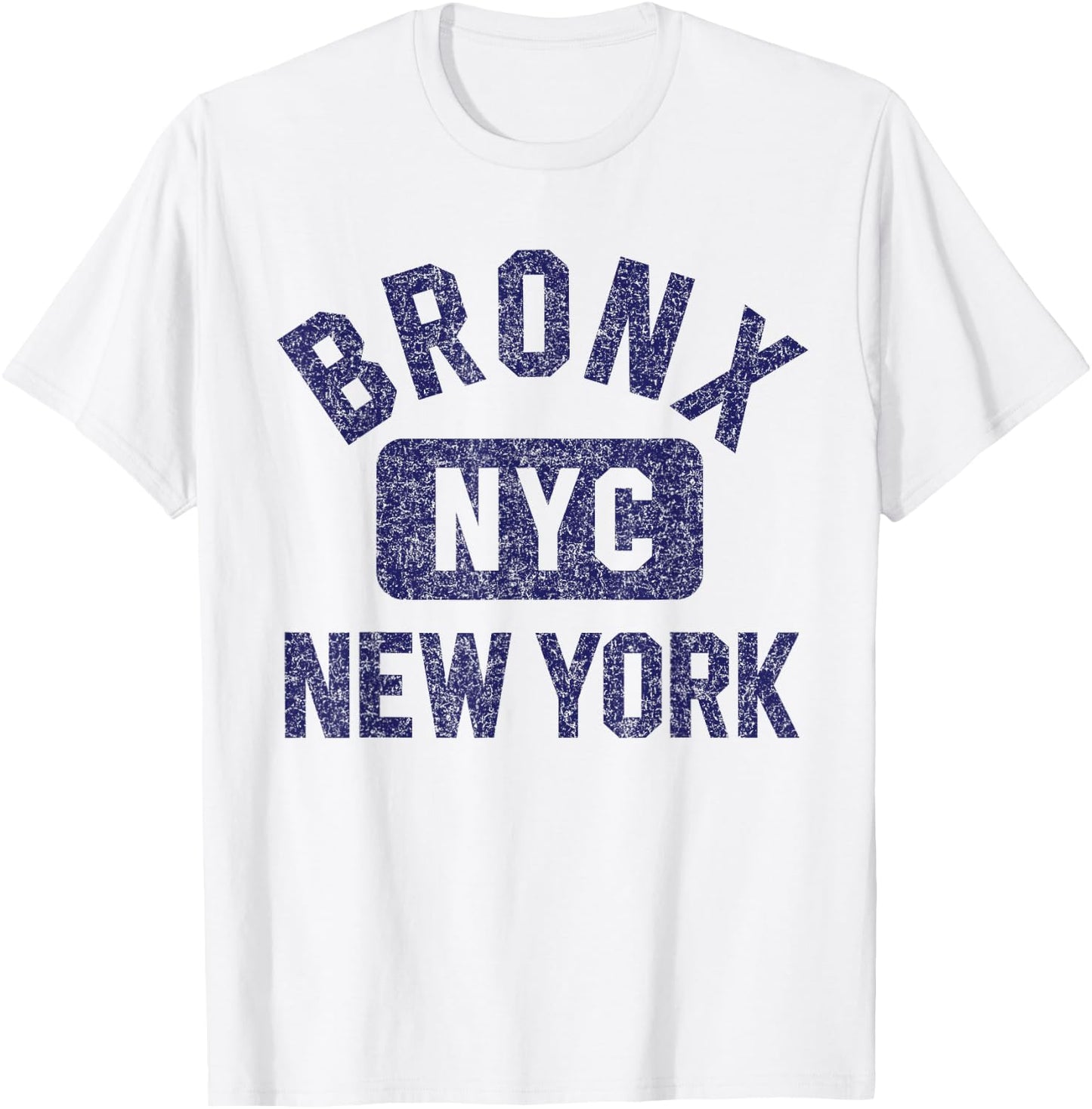 Bronx NYC New York Gym Style Distressed Dark Blue Print T-Shirt - T-Shirt | White