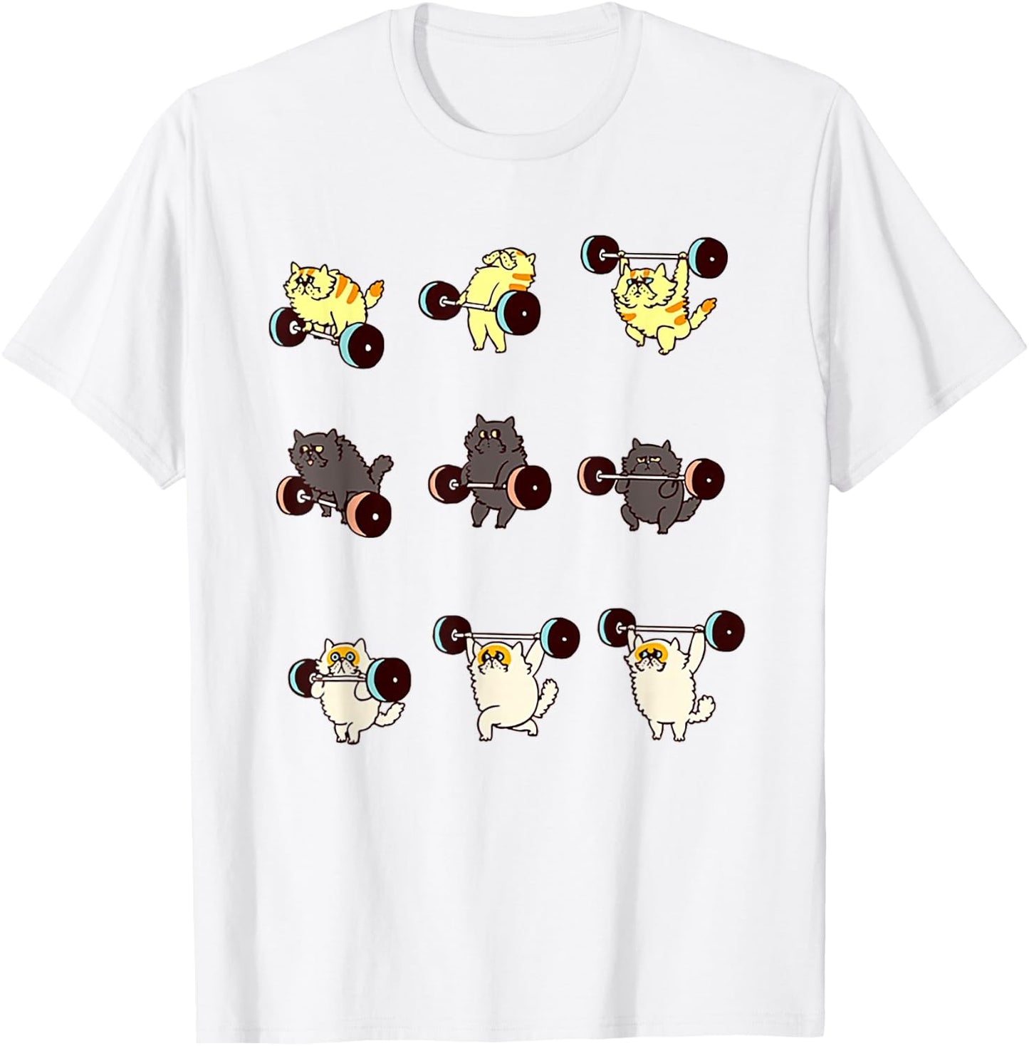 Weight Lifting Cat Funny Gym Gift T-Shirt - T-Shirt | White