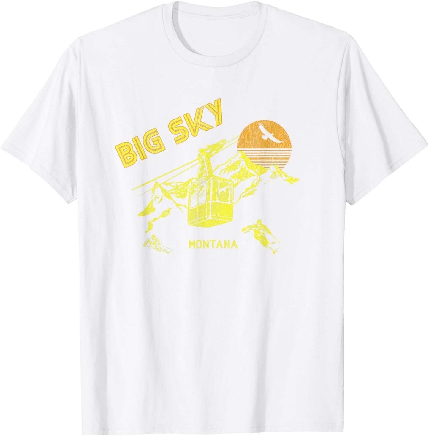 Big Sky Montana Distressed Retro Skiing T-Shirt - T-Shirt | White