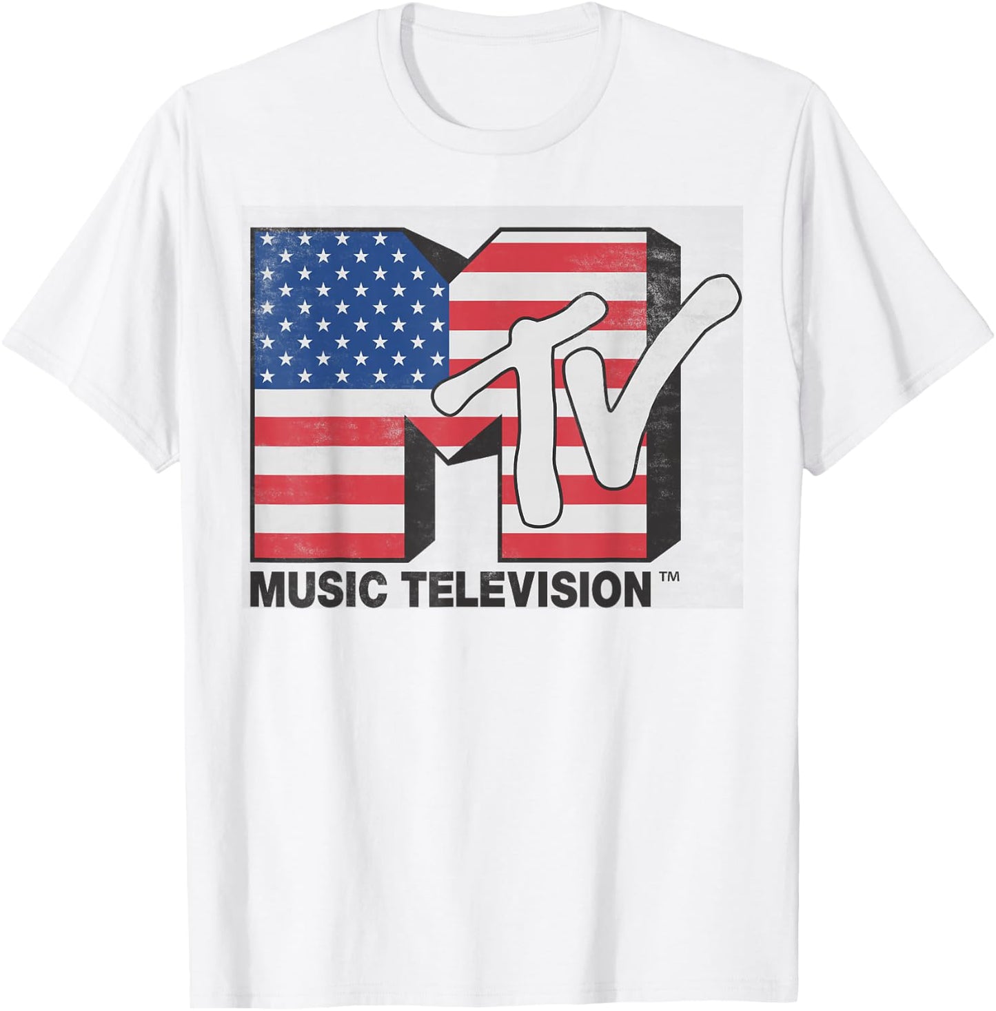 MTV American Flag Stars And Stripes Logo T-Shirt - T-Shirt | White
