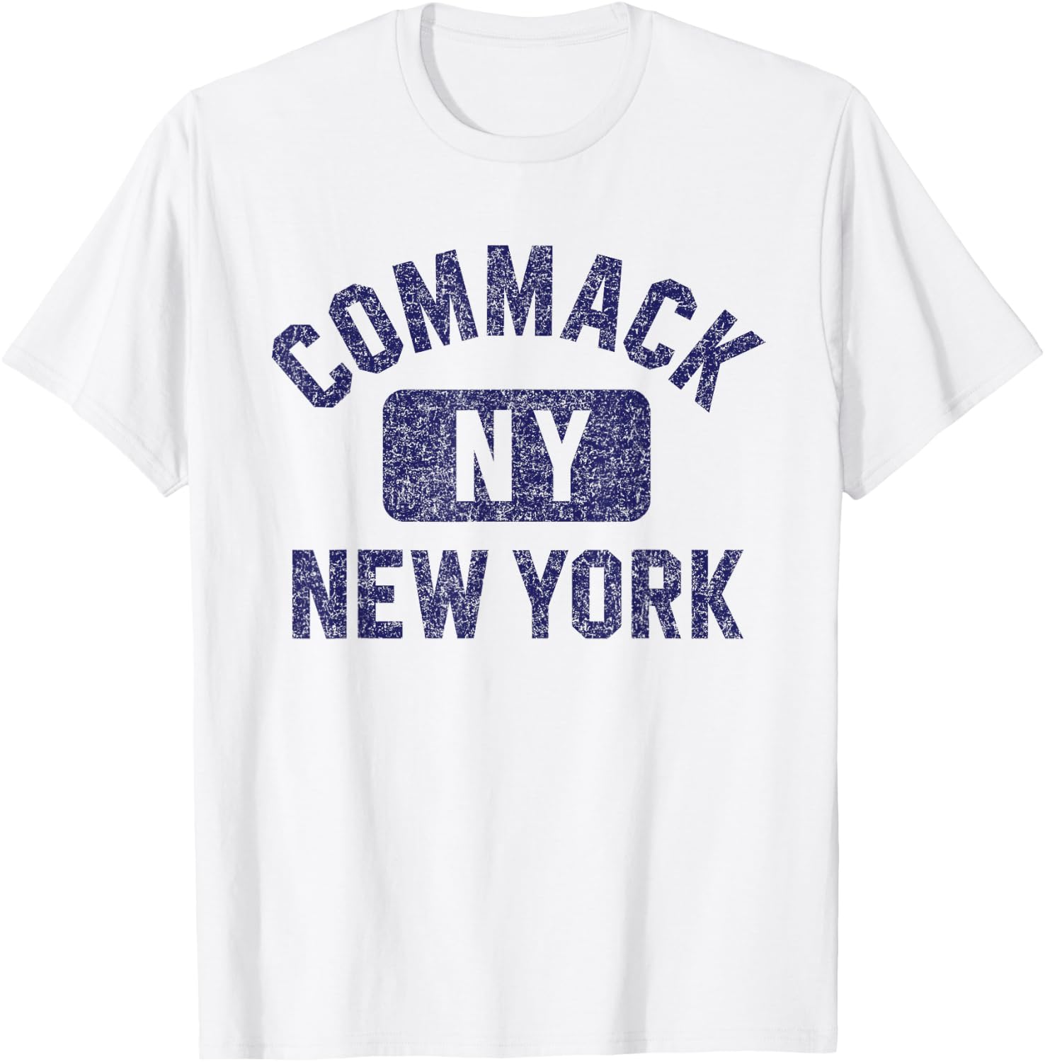 Commack NY New York Gym Style Distressed Dark Blue Print T-Shirt - T-Shirt | White