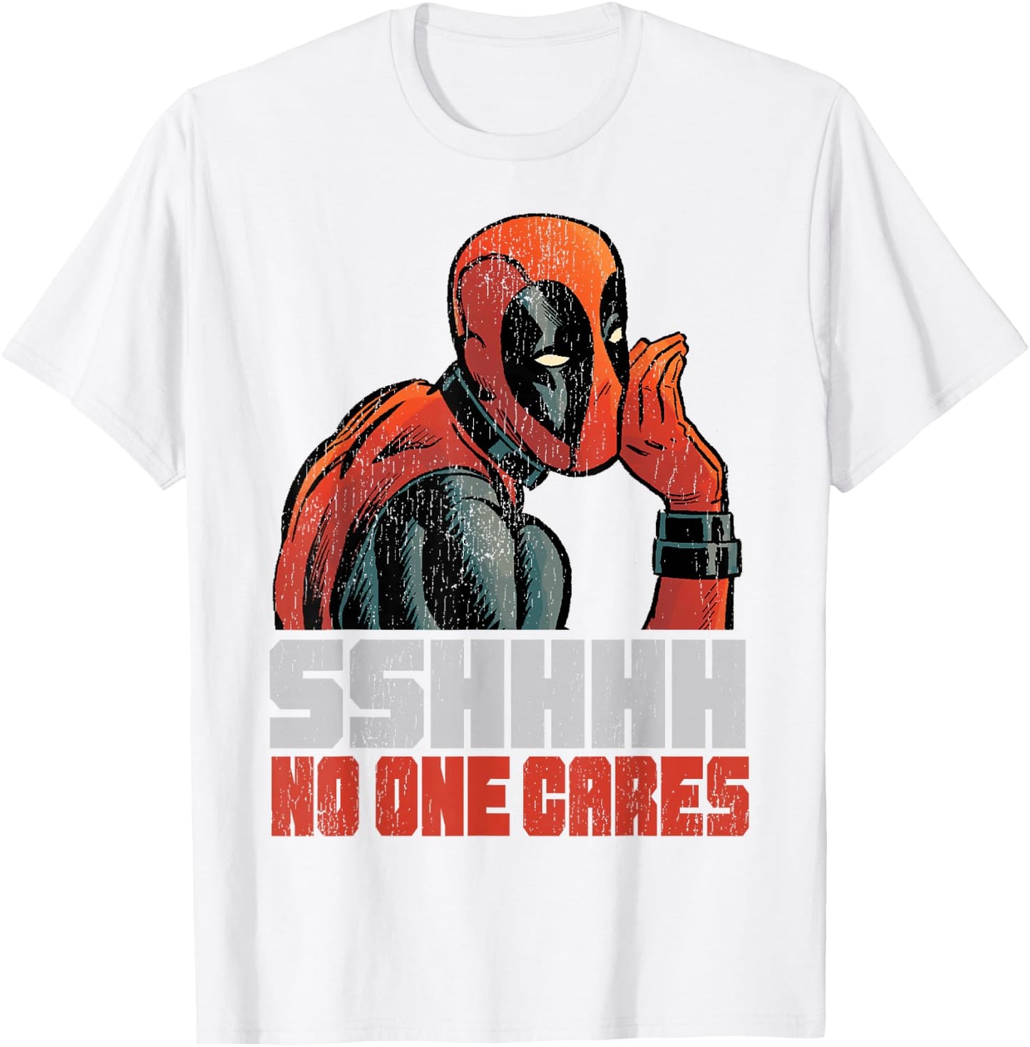 Marvel Deadpool SHHH No One Cares Whisper Graphic C1 T-Shirt - T-Shirt | White