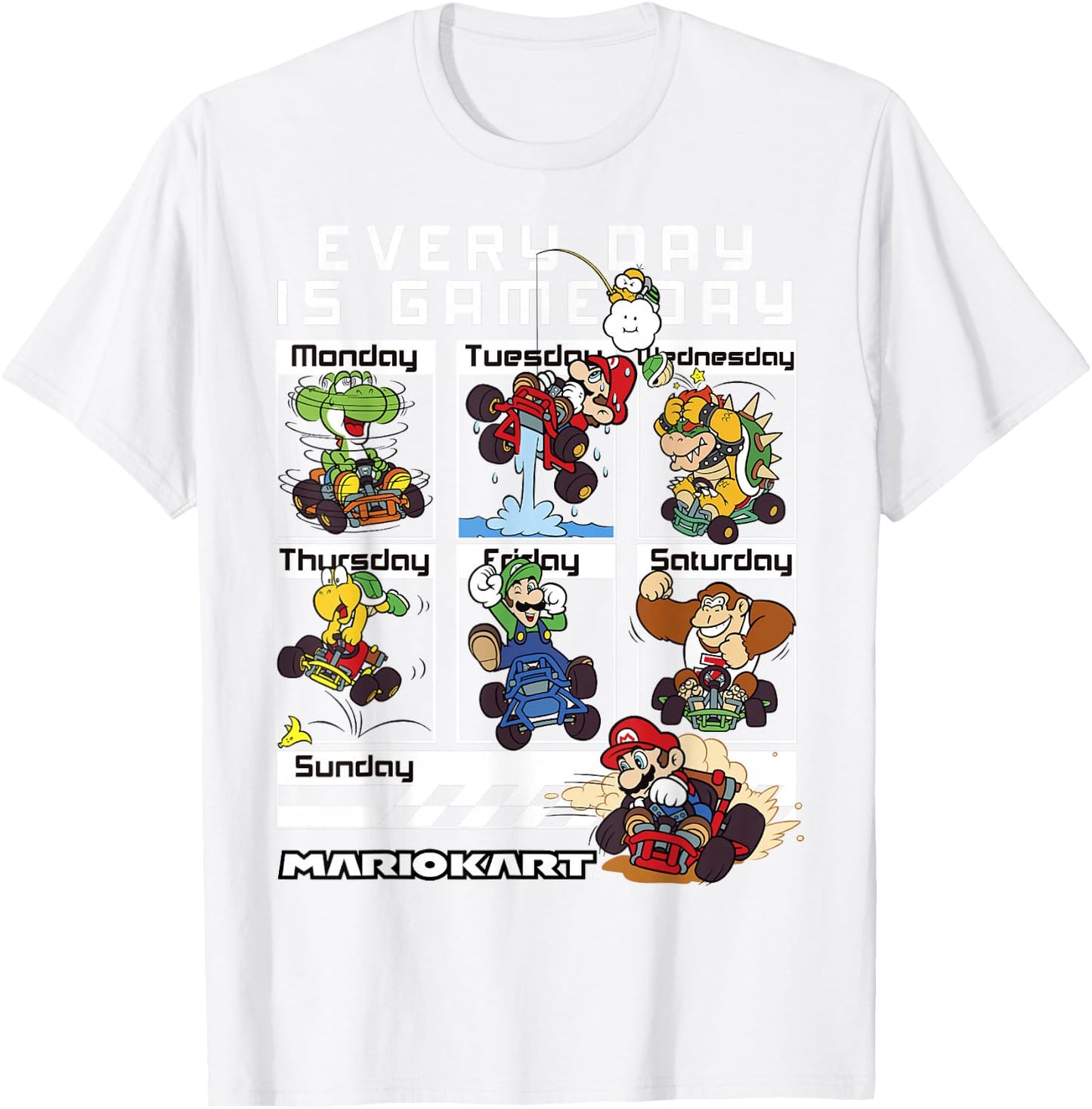 Mario Kart Everyday is Game Day Group Shot Graphic T-Shirt - T-Shirt | White