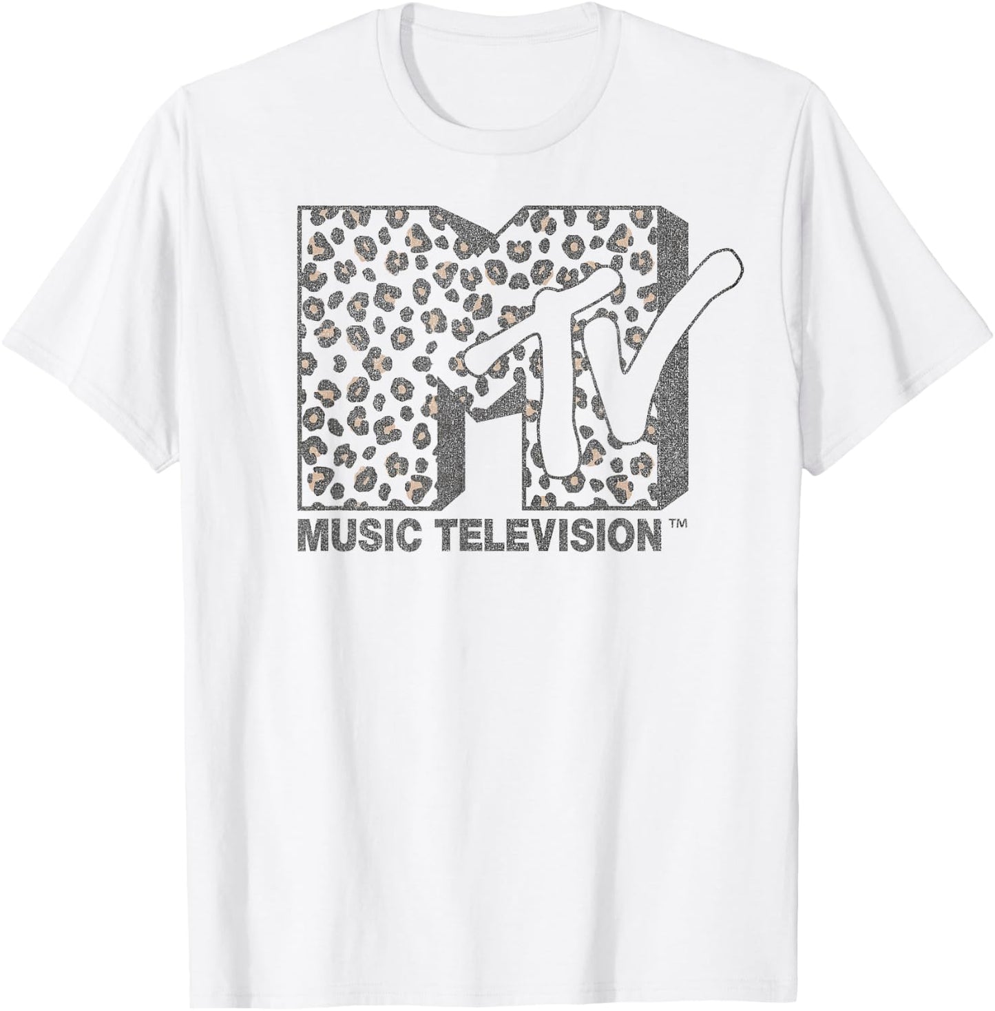 MTV Music Television Cheetah Print Logo Fill T-Shirt - T-Shirt | White