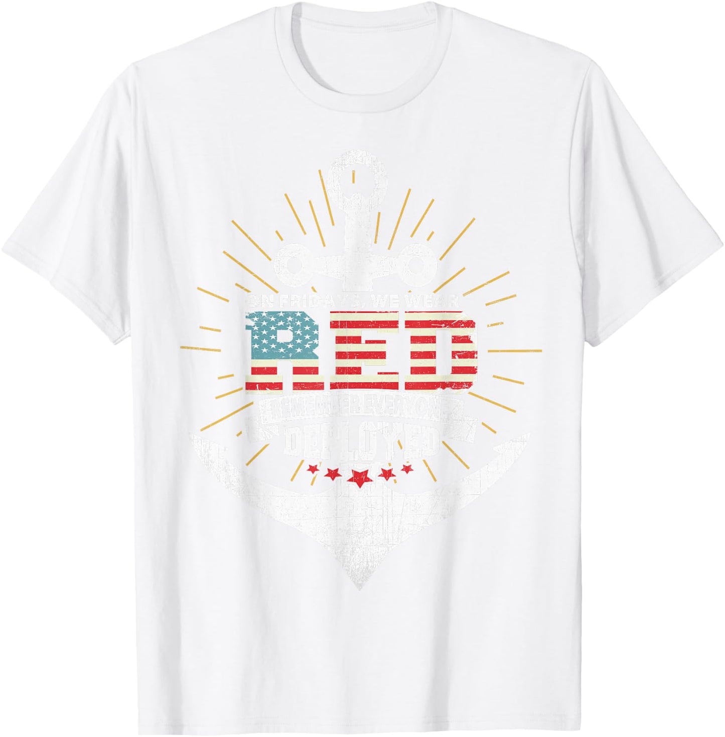 On Fridays We Wear Red Friday Navy Gift Distressed T-Shirt - T-Shirt | White