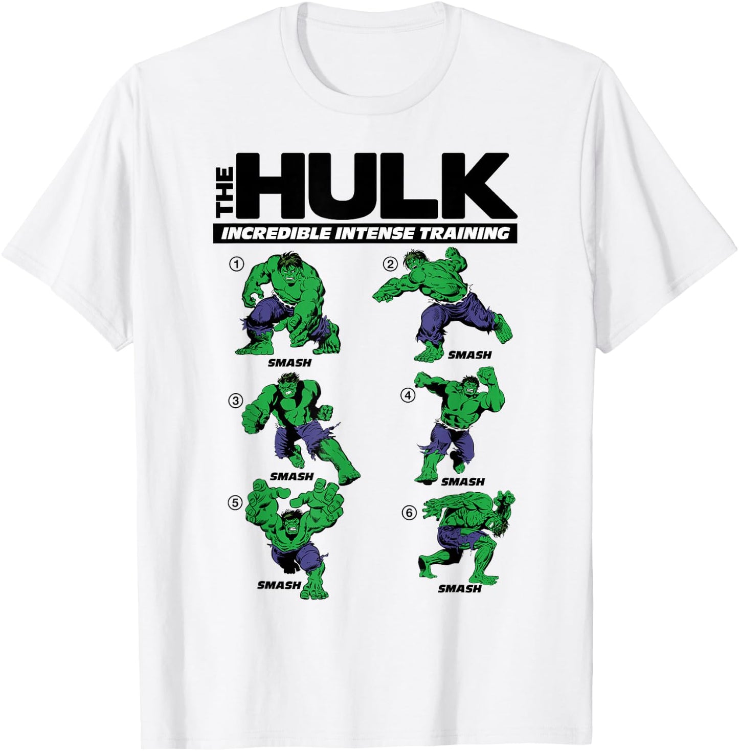 Marvel The Hulk 6 Incredible Intense Training Poses T-Shirt - T-Shirt | White