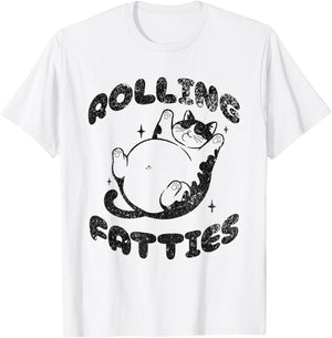 Oxygen Bandit -Adults Cat Lovers , Grey, Small, Short Sleeve, Classic Fit, Round Neck, Cartoon Cat Print T-Shirt - T-Shirt | White