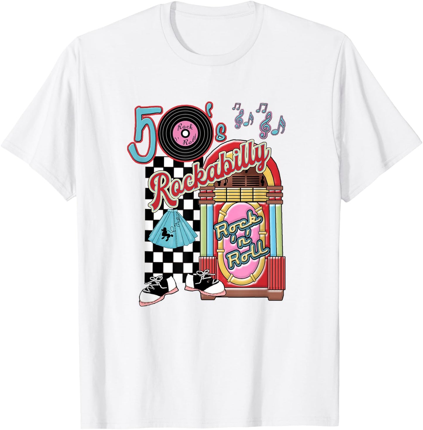Rockabilly Lets Go to The Hop 1950's Retro Classic Jukebox T-Shirt - T-Shirt | White