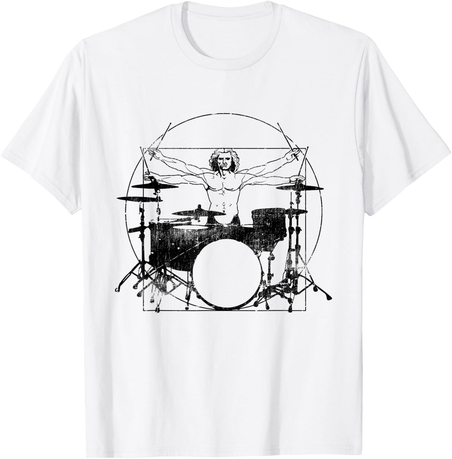 Funny Drummer - Vitruvian Drummer Man DaVinci T-Shirt - T-Shirt | White