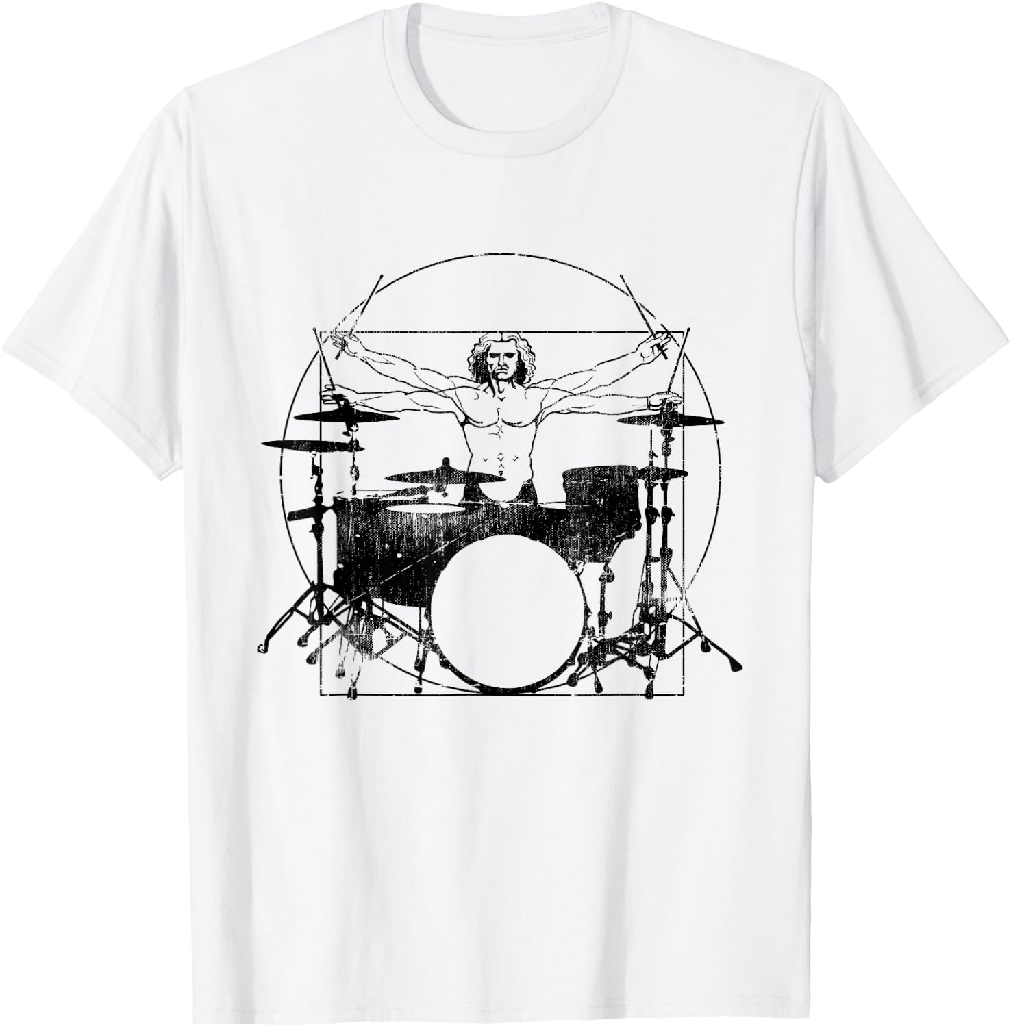 Funny Drummer - Vitruvian Drummer Man DaVinci T-Shirt - T-Shirt | White