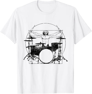 Funny Drummer - Vitruvian Drummer Man DaVinci T-Shirt - T-Shirt | White