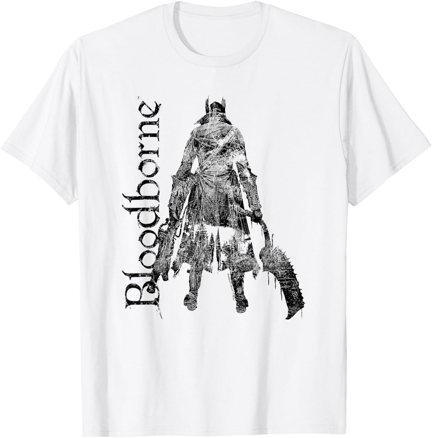 Bloodborne Hunter Silhouette with Logo Dark Video Game T-Shirt - T-Shirt | White