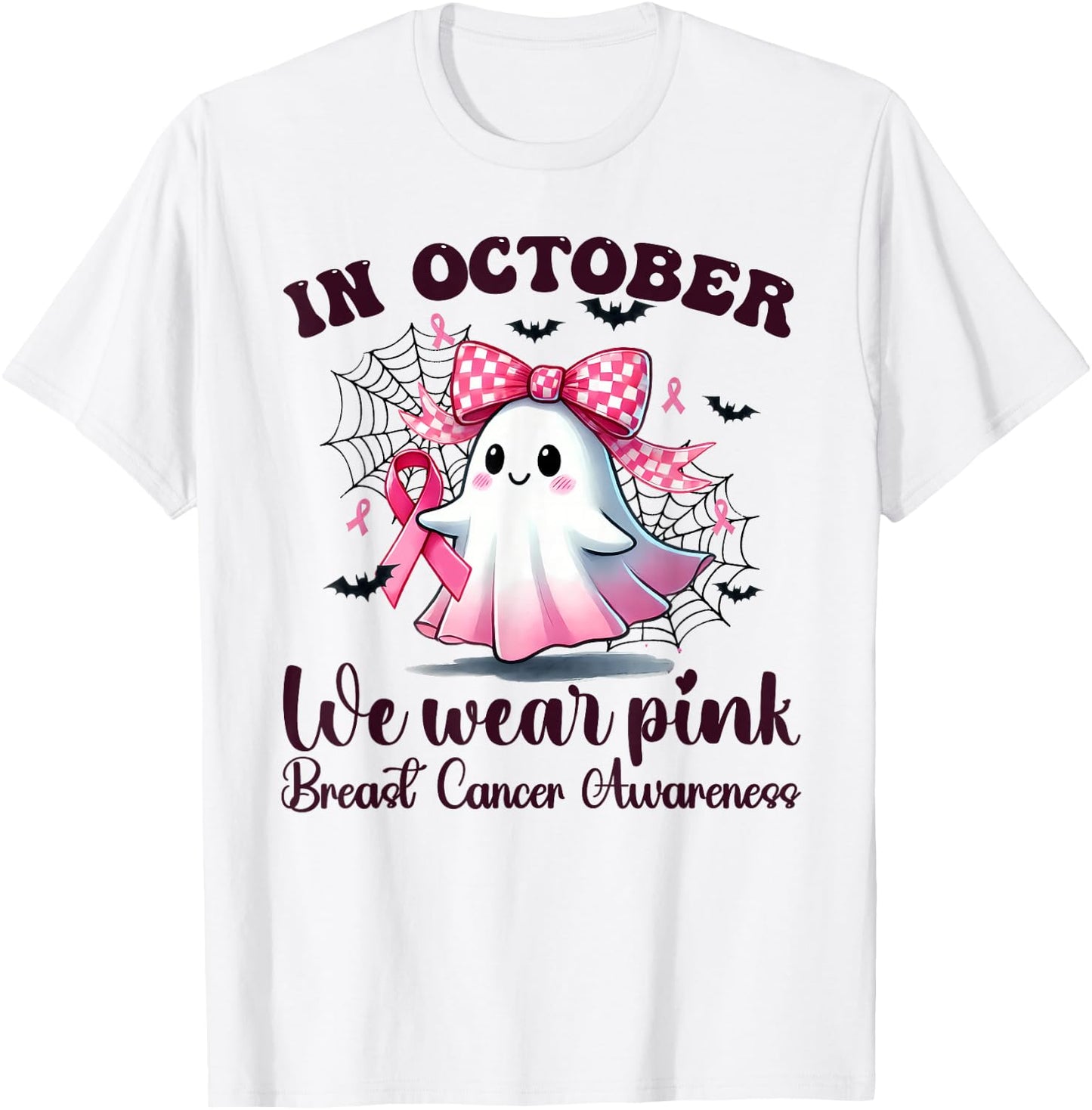Halloween In October We Wear Pink Breast Cancer Awareness T-Shirt - T-Shirt | White