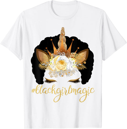 Unicorn Afro Kids Black Girl Magic Birthday Gift T-Shirt - T-Shirt | White