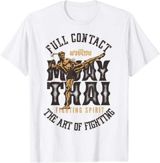 Muay Thai Fighter MMA Full Contact Retro Kickboxing T-Shirt - T-Shirt | White