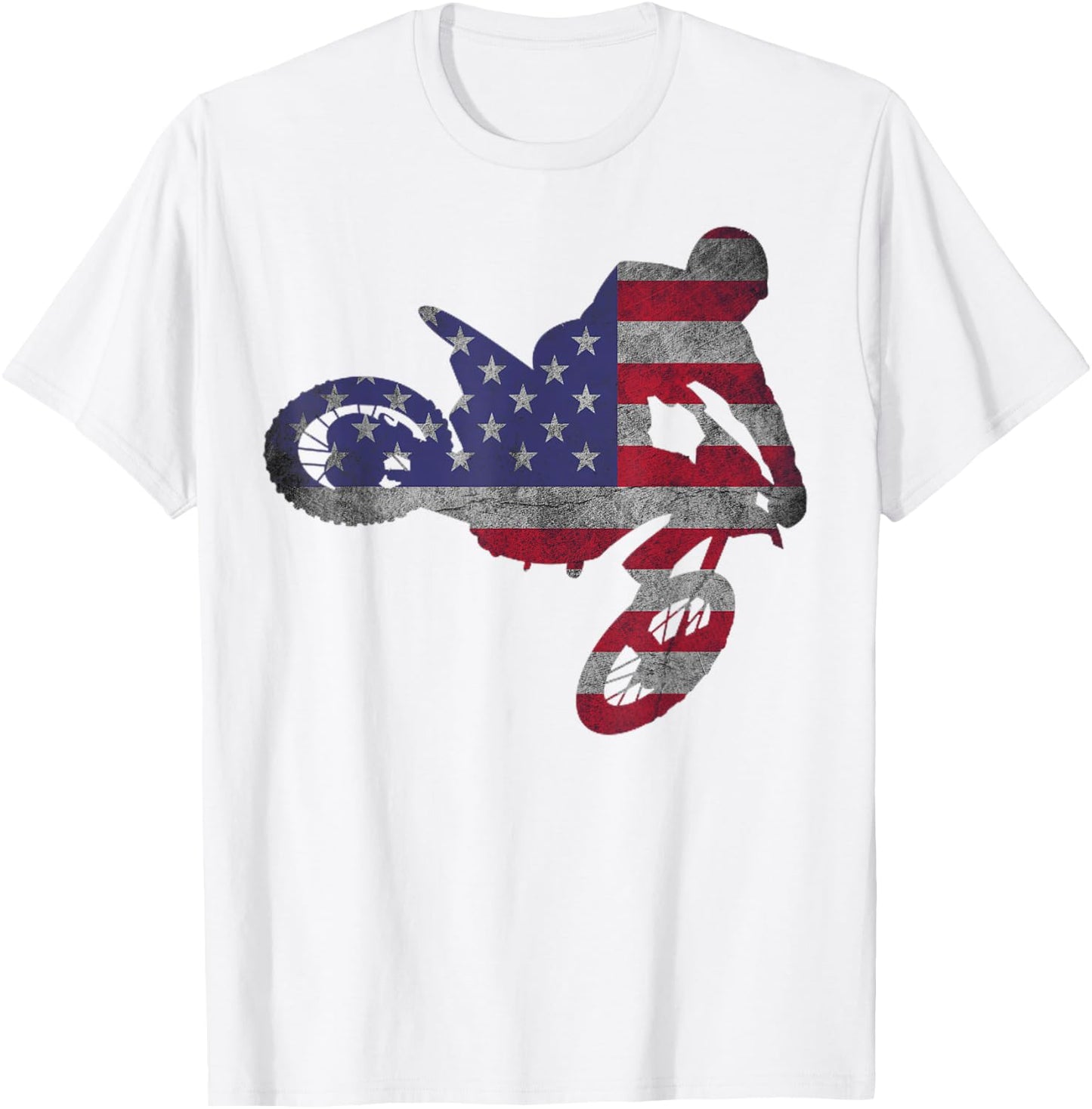 Dirt Bike American Flag | Motocross Enduro Shirt T-Shirt - T-Shirt | White