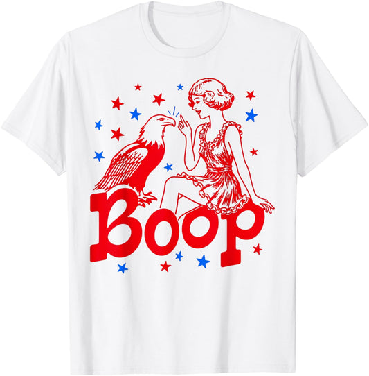 Hand Boop Nose Girl Eagle Patriotic 4th of July T-Shirt - T-Shirt | White