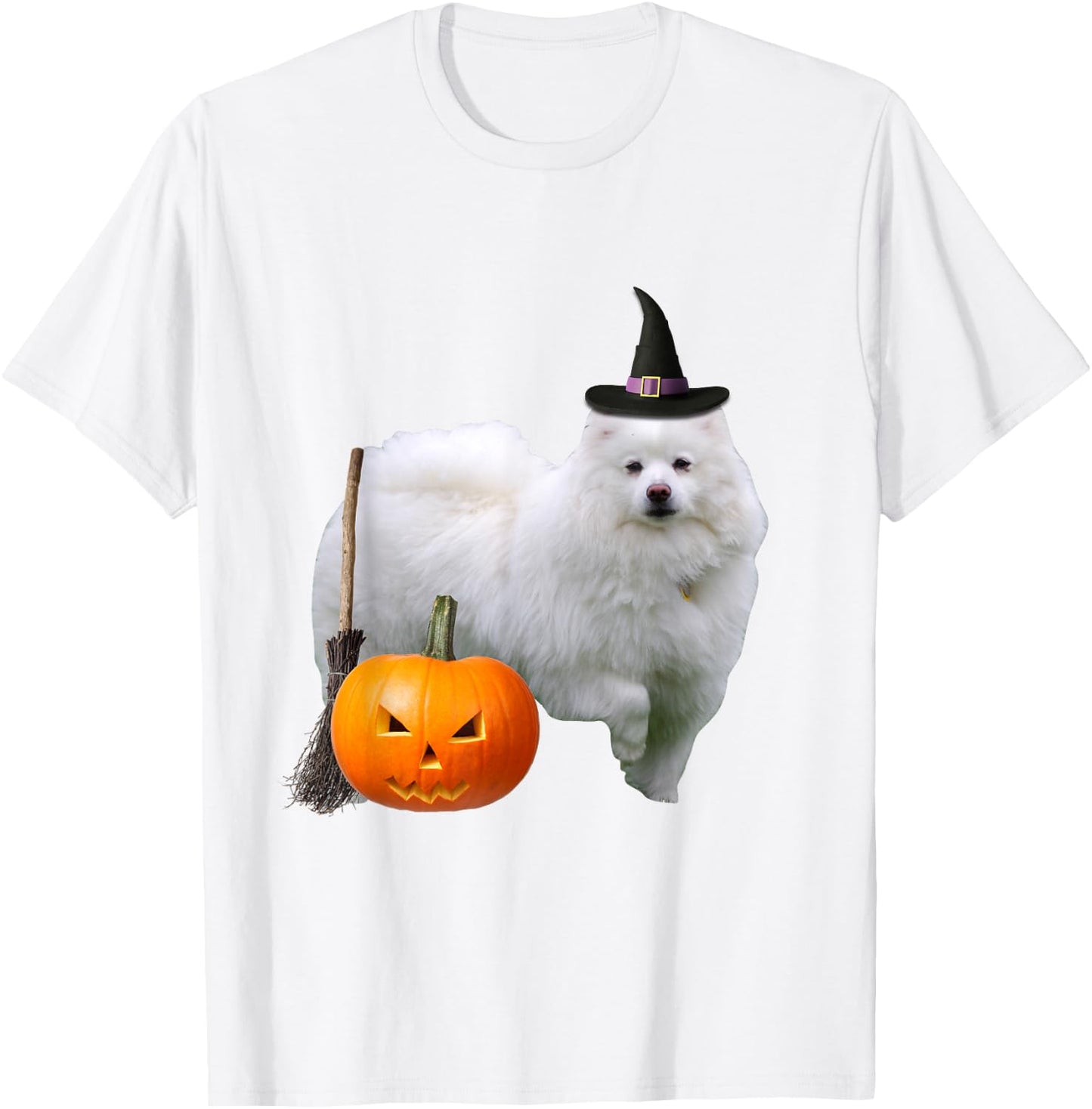 American Eskimo Witch Hat Halloween Dog Women Kids T-Shirt - T-Shirt | White