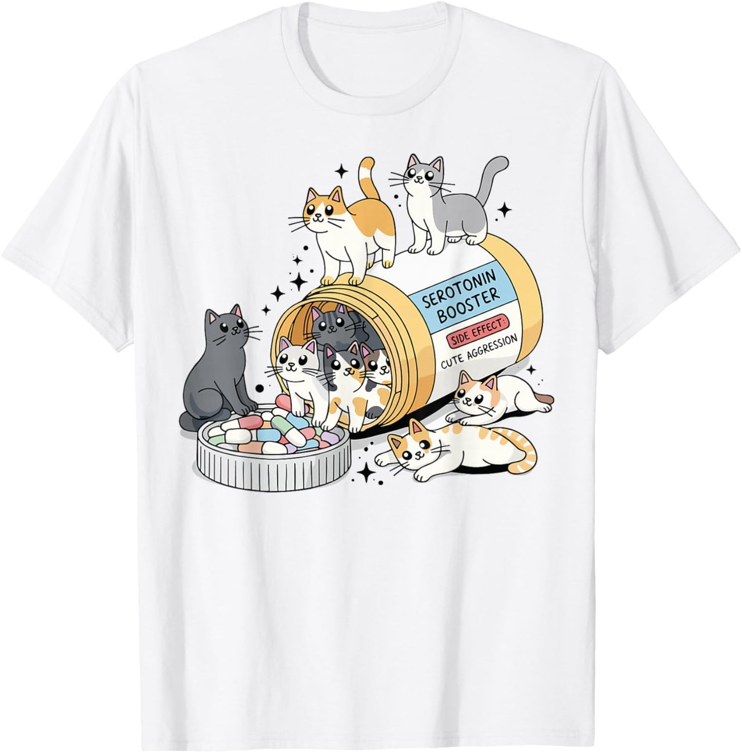 Funny Cat Lover Mental Health Serotonin Booster T-Shirt - T-Shirt | White