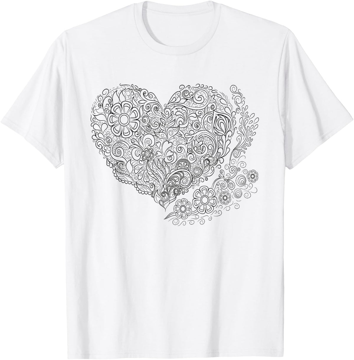 Heart Shaped Adult Coloring Book Style Fashion T Shirt T-Shirt - T-Shirt | White
