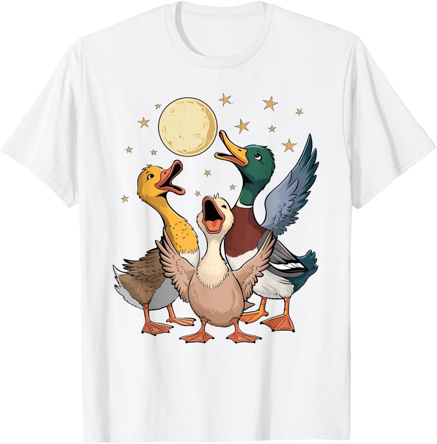 Funny Duck Howling At Moon Dad Mom Toddler Men Women Vintage T-Shirt - T-Shirt | White