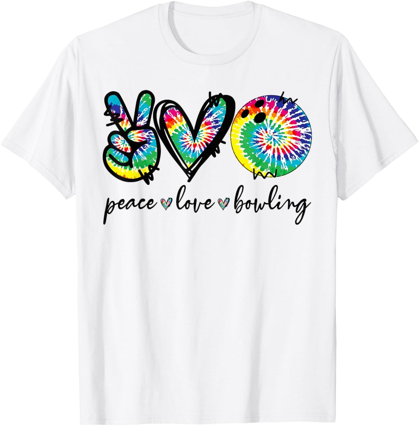 Peace Love Bowling Player Tie Dye Bowling Lovers Funny T-Shirt - T-Shirt | White