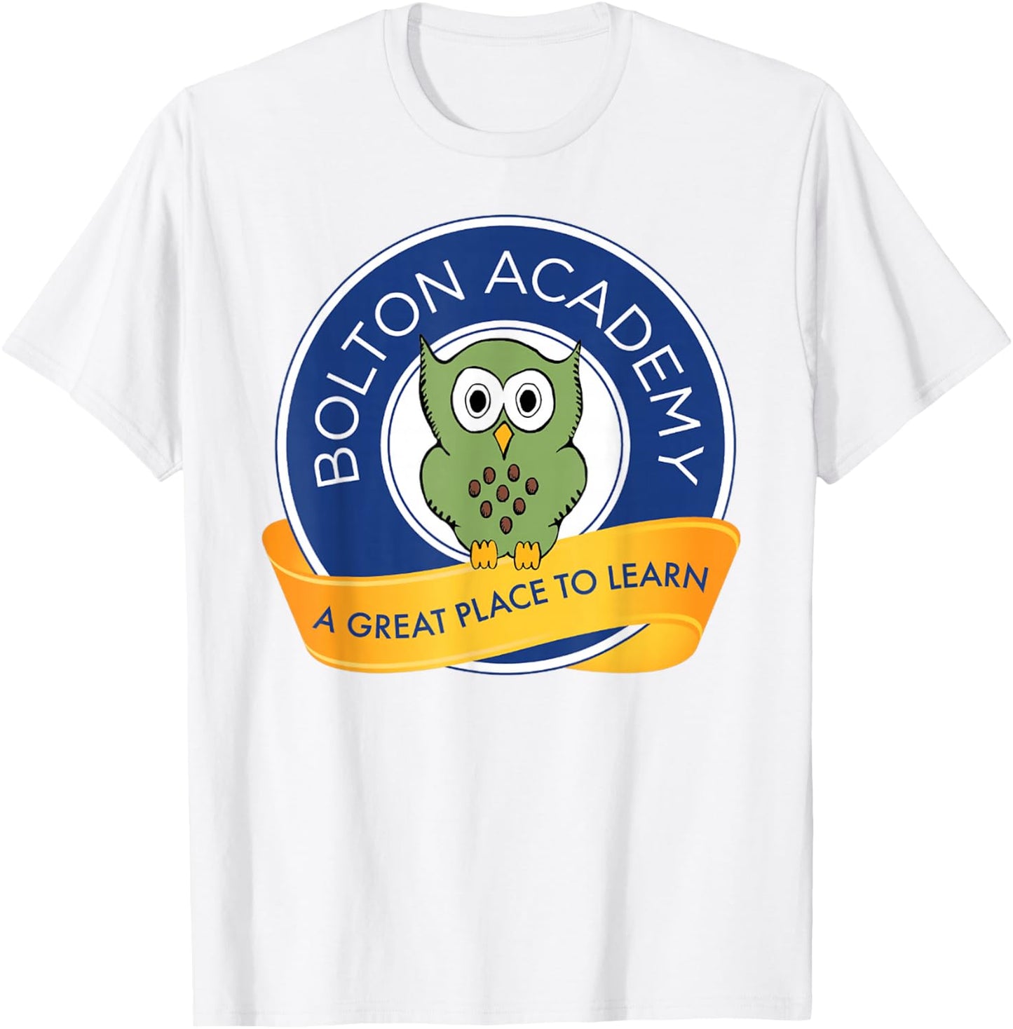 Bolton Academy PTA Big Hooty White Cotton Polyester Blend Classic Fit Collarless Round Neck Short Sleeve , Small, -Adults T-Shirt - T-Shirt | White