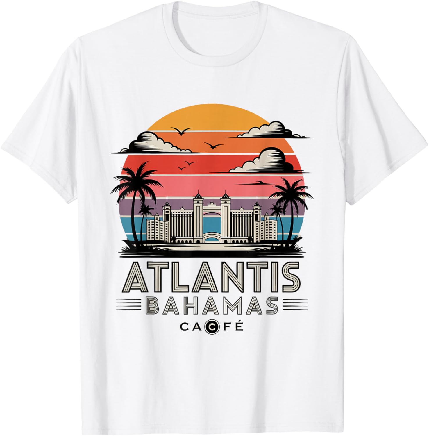 Vintage Atlantis Bahamas Skyline Cafe T-Shirt - T-Shirt | White