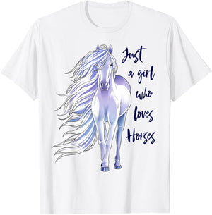 Horse Just a Girl Who Loves Horseback Riding Equestrian Farm T-Shirt - T-Shirt | White