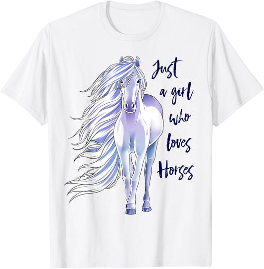 Horse Just a Girl Who Loves Horseback Riding Equestrian Farm T-Shirt - T-Shirt | White