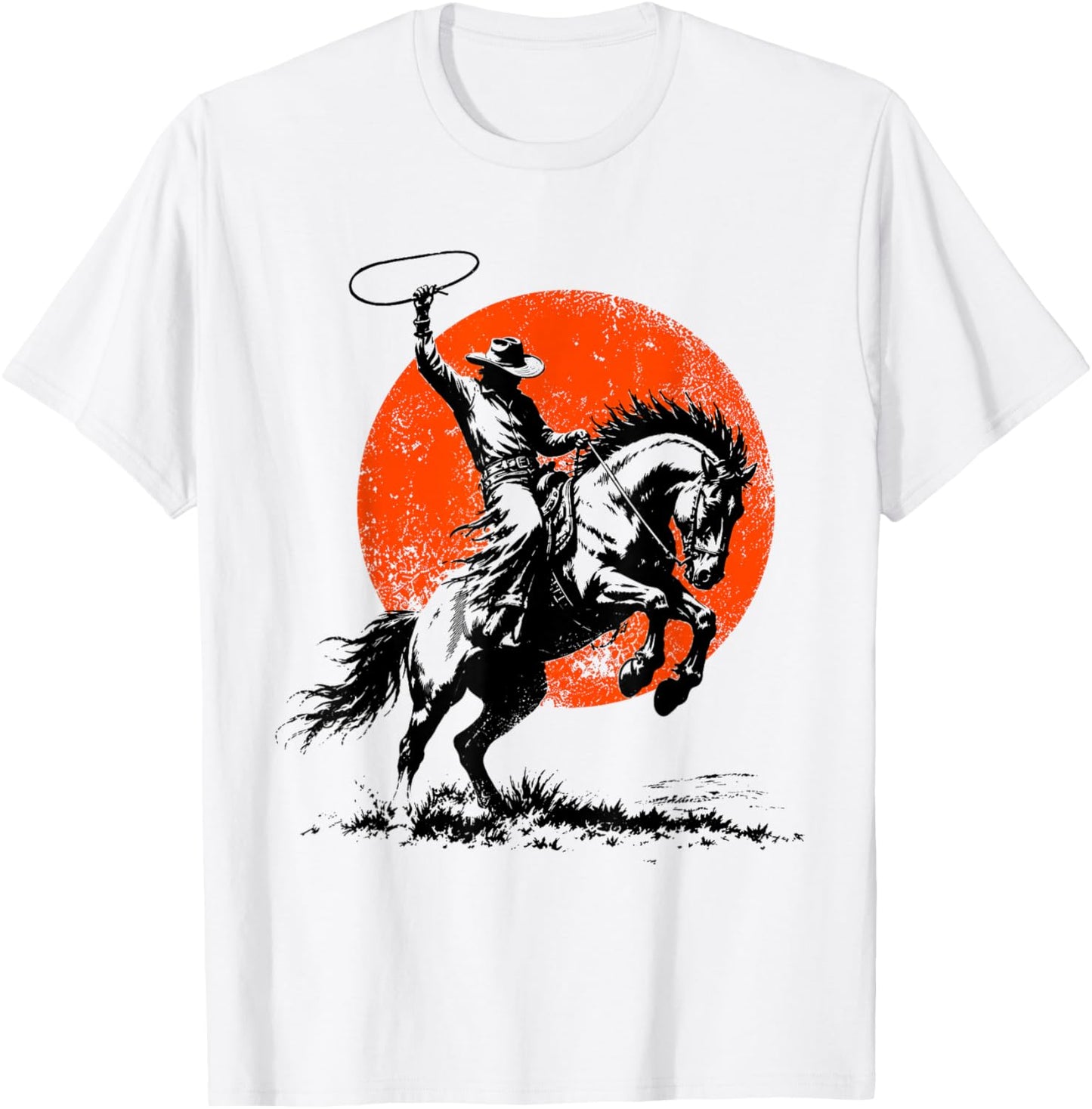 Vintage Cowboy Riding Horse Retro Sun Western Wild West T-Shirt - T-Shirt | White