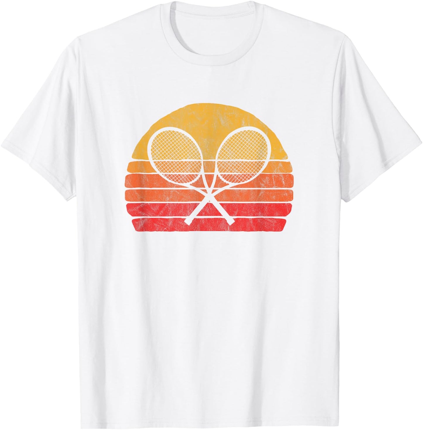 Crossed Tennis Racquets Retro 80s Sun Vintage Graphic T-Shirt - T-Shirt | White