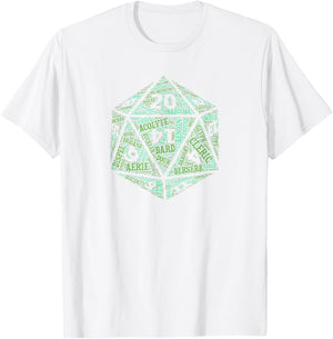 Tabletop Roleplay Adventure d20 Word Art Dice T-Shirt - T-Shirt | White