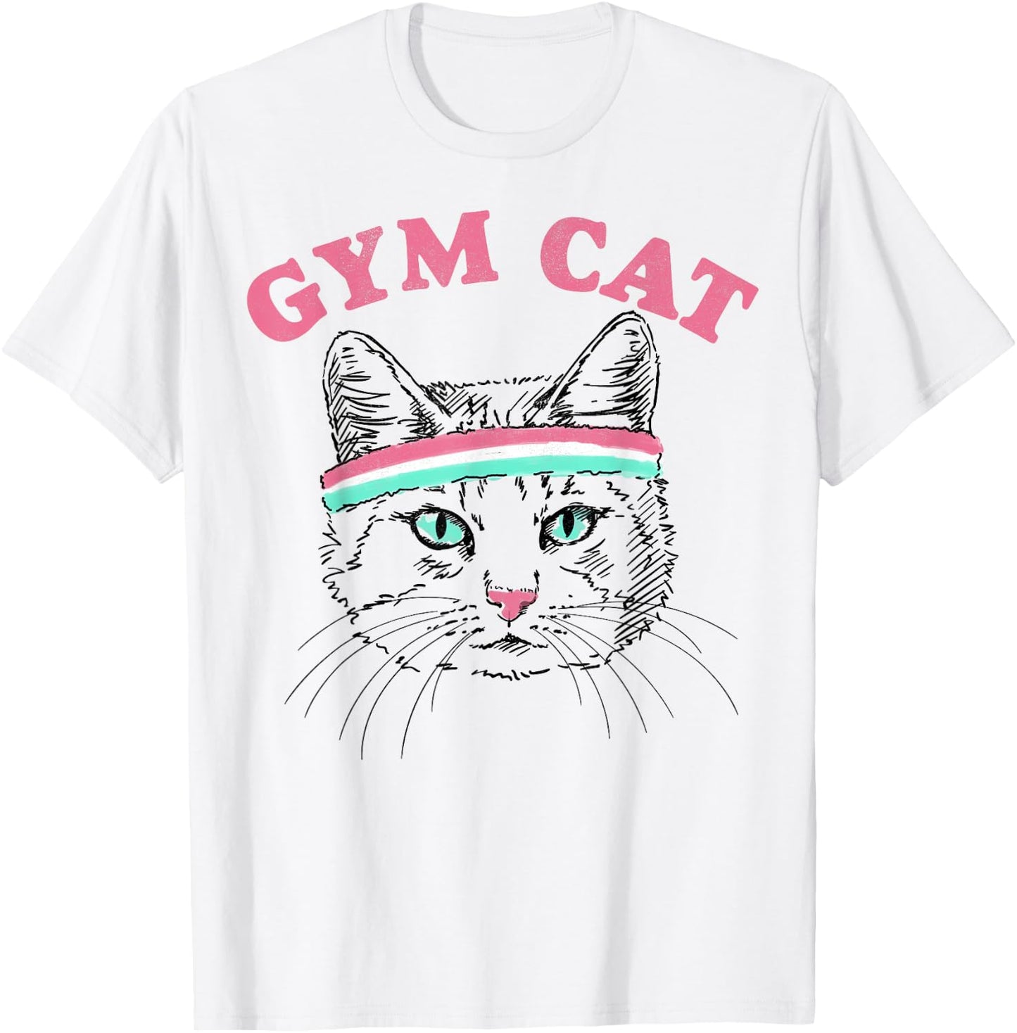 Gym Cat Outline With Headband Women Girls Kids T-Shirt - T-Shirt | White