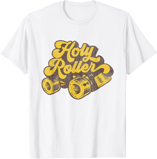 Roller Derby Skate Shirt - Holy Roller - Distressed T-Shirt - T-Shirt | White